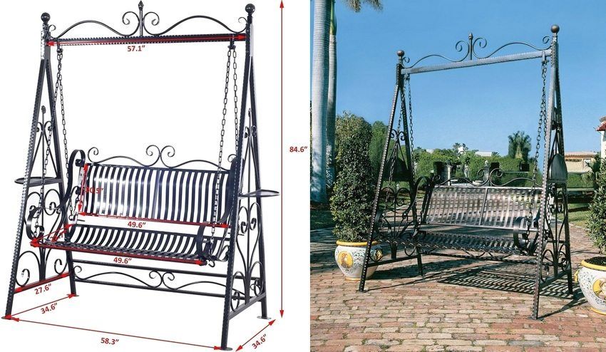 Dessins et photos d'une balançoire de jardin en métal: dimensions et instructions pour la création