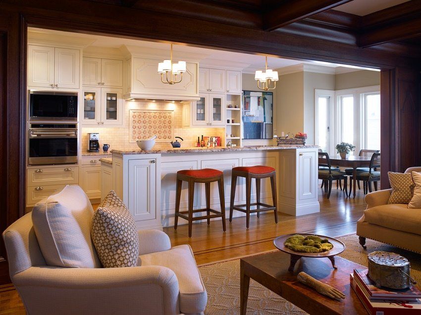 Design de la cuisine combiné avec le salon: une photo des intérieurs modernes