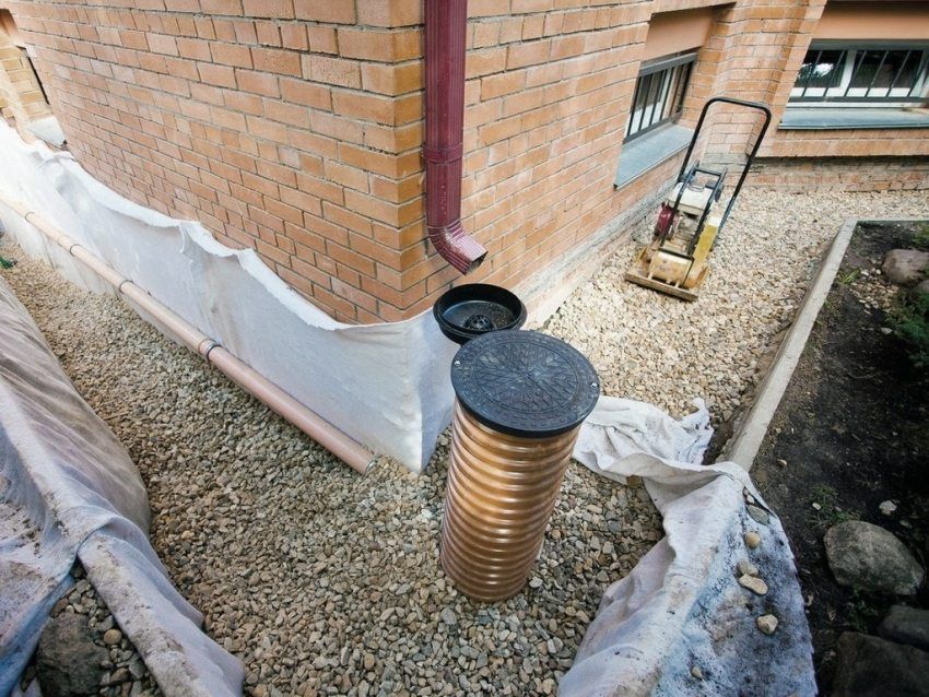 Système de drainage autour de la maison: un dispositif de drainage pour la fondation d'un bâtiment résidentiel