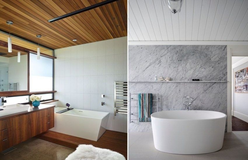 Le plafond de la salle de bain: options de photo, avantages et inconvénients