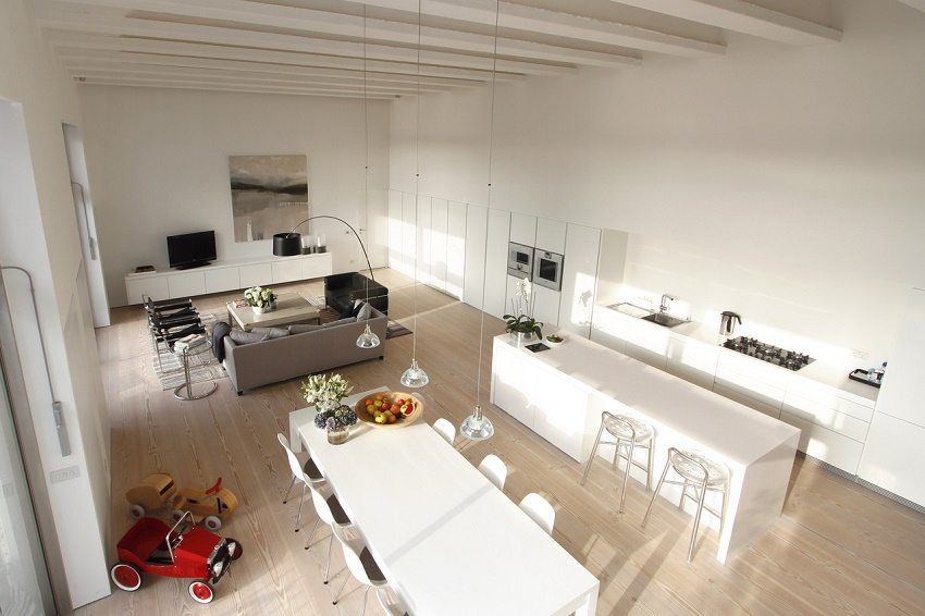 Design de la cuisine combiné avec le salon: une photo des intérieurs modernes